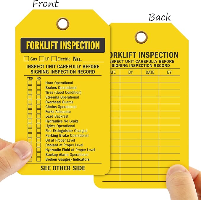 SmartSign Forklift Inspection Record Two-Sided Tags - Pack of 10 | 5.875" x 3.375" Tear Proof Plastic Vinyl, 15 mil, Made in USA