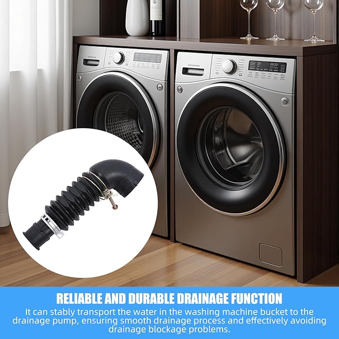 DC97-17345B for Samsung Washing Machine Drain Hose - Black rubber elbow with fixed bolt Replace DC67-00684A, DC97-17345A, DC97-17417A, AP6287099, PS12394402