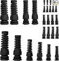 Swpeet 22Pcs 6 Sizes 3mm-18mm Waterproof Cable Gland Conduit Fittings with Gasket, Flex Spiral Strain Relief Black Nylon Pigtail Cord Joint Cord Connector Adjustable Locknut for Cable Wire