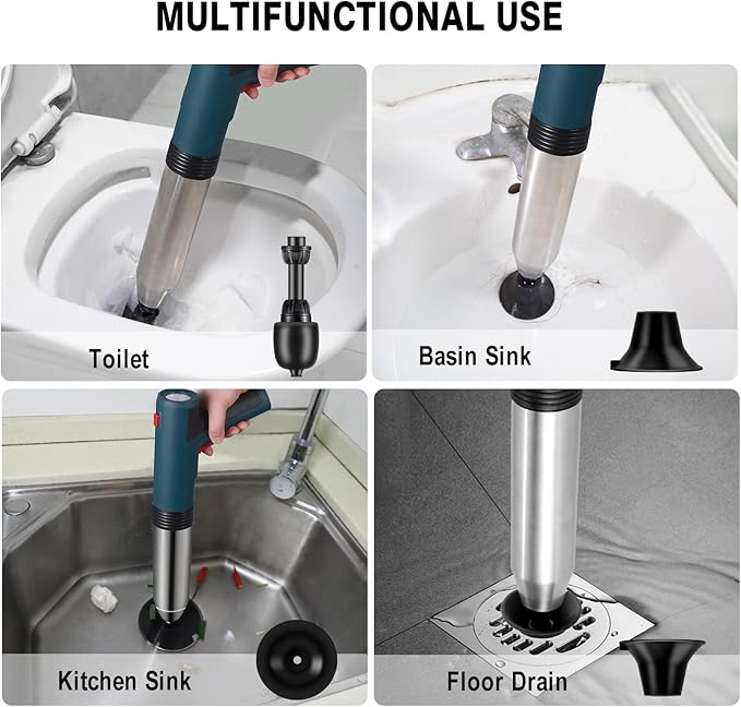 Electric Toilet Plunger ，Hair Drain Clog Remover,High Pressure Air Toilet Plungers, Heavy Duty Plunger For Toilet,Drain,Bathroom,Floor Drain,Sewer,Pipe，built-in battery, BLUE