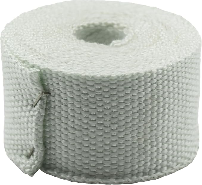 DOBTIM Fireproof Pipe Wrap Insulation 2" Wide X 16' Long, Fiberglass Heat Shield Tape Pipe Webbing for Stove Flue Protector with 2 Clamps, White