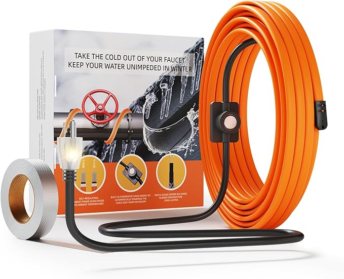 Heat Tape for Water Pipes - 9FT Heat Tape with Thermostat Self-Regulating Heat Tape Freeze Protection, ETL Listed, Keeps Water Flowing at -40°F, 120V 3W/FT