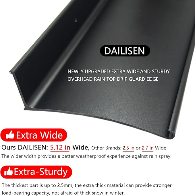Extra Wide 5.12" W Door rain drip Guard Overhead,43.3" L Aluminum drip Cap for Exterior Doors Window Top,rain drip Edge Flashing,Water Deflector,rain Diverter,Anodized Black 1PCS