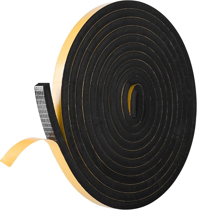 Self Adhesive Foam Tape Weatherstrip 1/2in x 3/8in x 16.5Ft High Density Foam Insulation Strips Foam Seal Weather Stripping with Strong Adhesive for Door and Window Sound Isolation Soundproofing