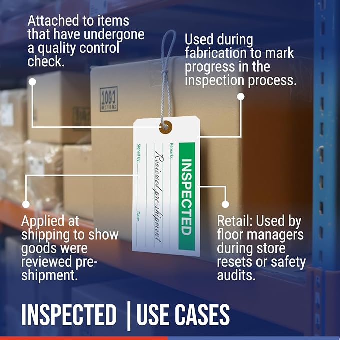 Tags 4 Less Production Quality Control Hang Tags – Equipment Preventative Maintenance Labels, for Easy Record-Keeping for Inventory Status (Inspected, Pack of 100)