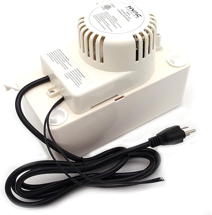 HVAC Premium Condensate Removal Pump – Tank Pump 2.2L RTP15WS115V with 3/8" x 15' Pipe All in White – Automatic Safety Switch Sensor - 115V/60HZ