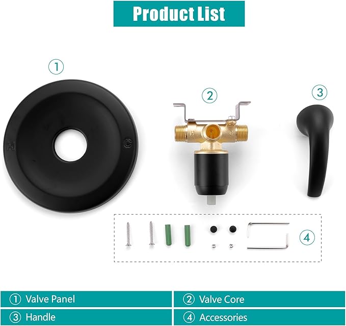 SKOWLL Shower Valve Wall Mount Black Shower Mixer Valve Kit Bathroom Single Function Shower Flow Control Valve Brass Shower Valve Kit Include Round In One