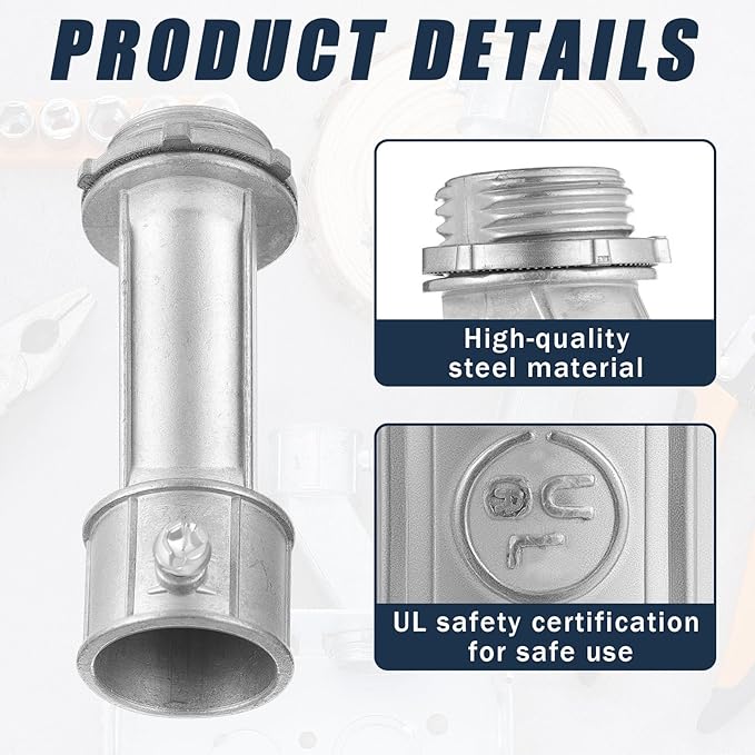 4 Pack 3/4 inch Emt to Box Offset Connector with Set Screw and Lock-nut 3/4 Conduit Fittings for 3/4 Inch Electrical Fittings Galvanized Steel Emt Conduit Screw Connector