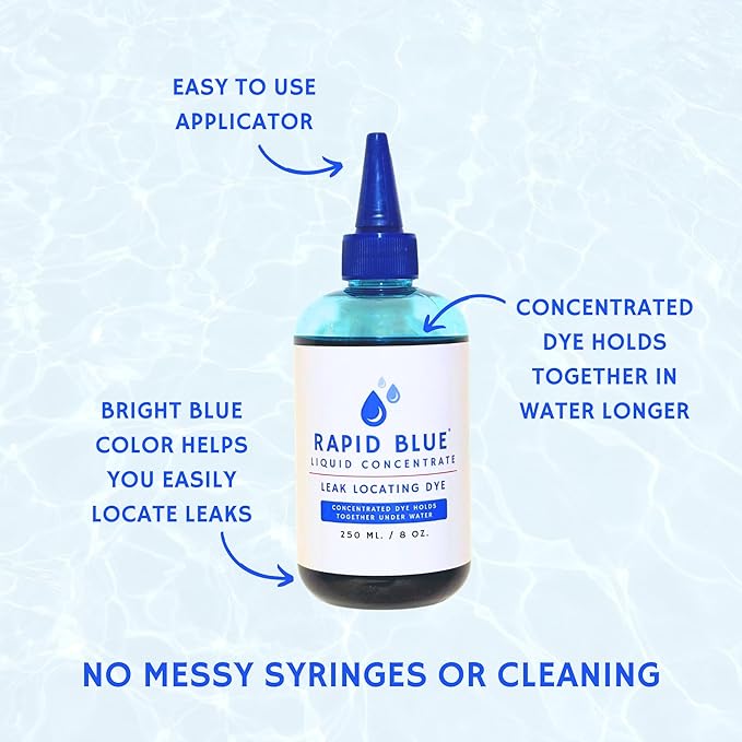 Liquid Concentrate Leak Locating Dye, Instant Blue Dye Liquid for Leak Detection in Toilets and Pools. Made in The USA