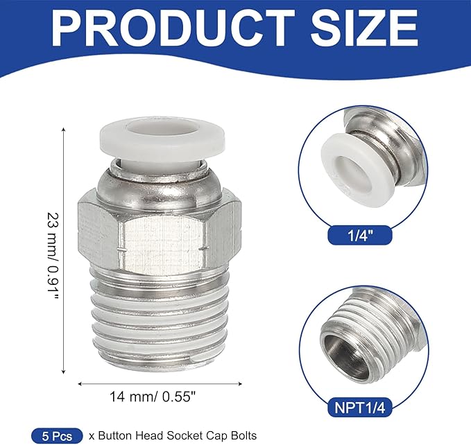 MECCANIXITY 5 Pcs NPT Push to Connect Air Fittings, Male Straight 1/4" Tube OD x 1/4" NPT Thread Air Quick Connector Coupling Adapter for Gas Hose Pneumatic Tools, White