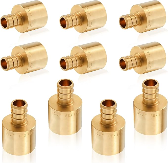 10-Pack HeSun PEX Fittings, 1/2" PEX x 3/4" Female Sweat Adapter (Over Copper Tube), Brass Crimp Fitting for ASTM F1807(PEX1807131)