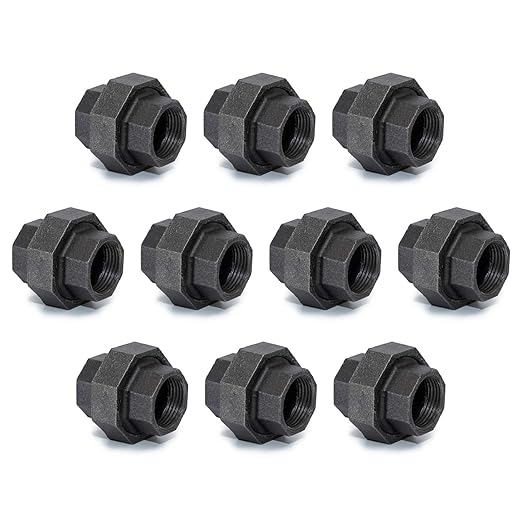 1/2" Cast Iron Union, Home TZH 10 Pack 1/2" Industrial Malleable Female Pipe Fitting Union for Industrial Vintage Style DIY Project/Furniture/Shelving Decoration (10, 1/2")