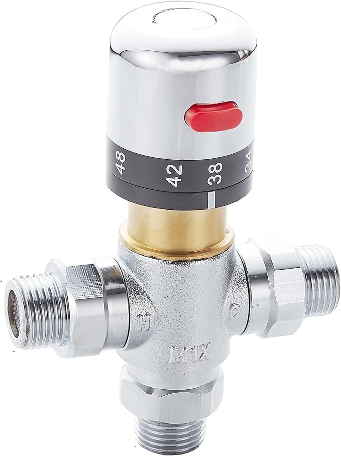 3-Way Thermostatic Mixing Valve, DN15 Temperature Control Bathroom Faucet and Shower Water Mixer Valve G1/2 NPS Male Connections,Chrome…