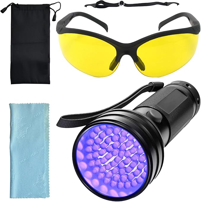 Auto Air Conditioner Leak Detector, Flashlight UV Oil Dye Leak Detection Kit AC Leak Detector Kit with Protective Glasses, AC UV Light Oil Dye Leak Test Detection Kit
