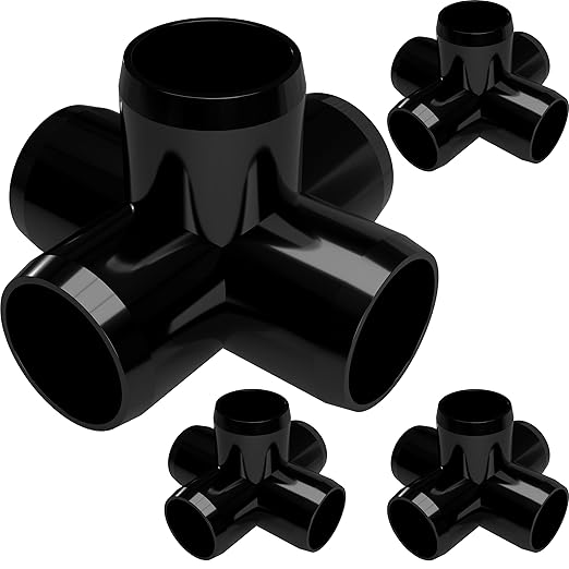 FORMUFIT 1-1/4" 5-Way Cross Furniture Grade PVC Fitting in Black, Made in USA, UV-Resistant, Impact-Proof, 1.66” Actual Socket Diameter (Pack of 4) - F1145WC-BK-4