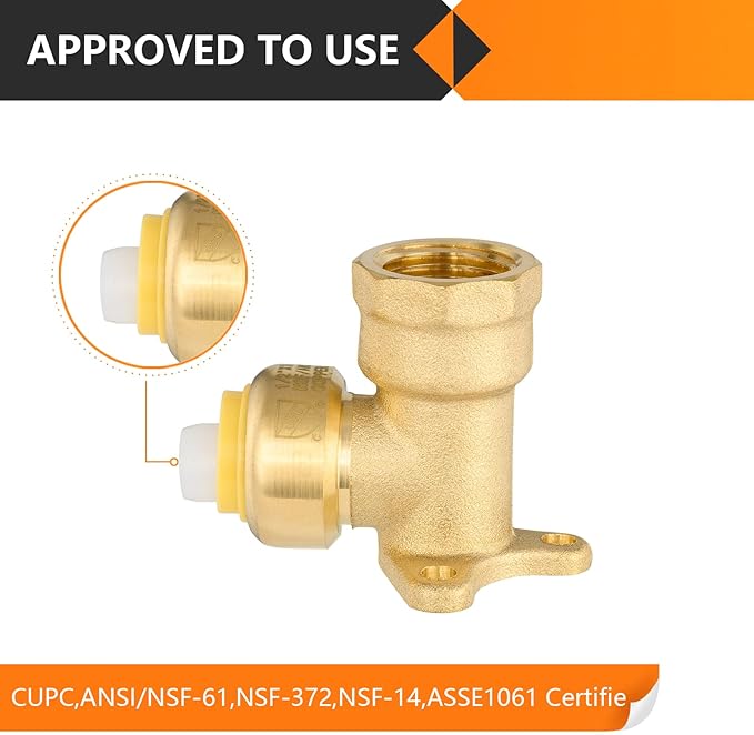 30-Pack HeSun Pushfit Drop-ear Elbow, 1/2" Female NPT x 3/4" Push to Connect Plumbing Fittings with Disconnect Clip, Brass Push-fit Fittings for PEX, Copper, CPVC, PE-RT Pipes(PF074-30)