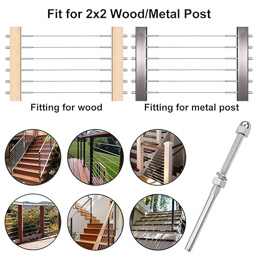 CKE 100 Pack Cable Railing Kit - Hand Swage Threaded Stud Tensioner for 1/8" Cable - 2x2 Wood/Metal Post Deck Stair Hardware Terminal, T316 Stainless Steel