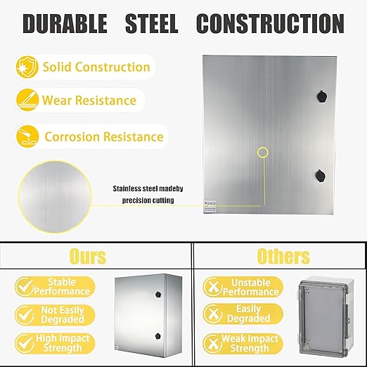 MJ-Box Steel Electrical Enclosure Box 24 x 20 x 10'' 304 Stainless Steel Electrical Enclosure IP66 Waterproof & Dustproof Outdoor/Indoor NEMA 4X Stainless Steel Enclosure