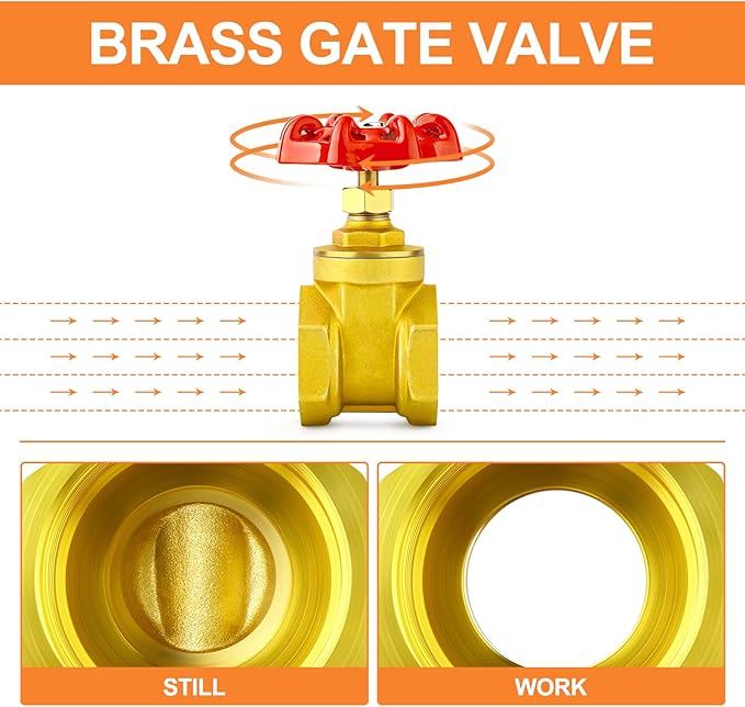 GASHER 1PCS 1-1/2 Inch Brass industrial Gate Valve, Heavy-duty Rotary Sluice Valve with Female x Female Threads, with Wheel Handle, For Water, Oil, Gas