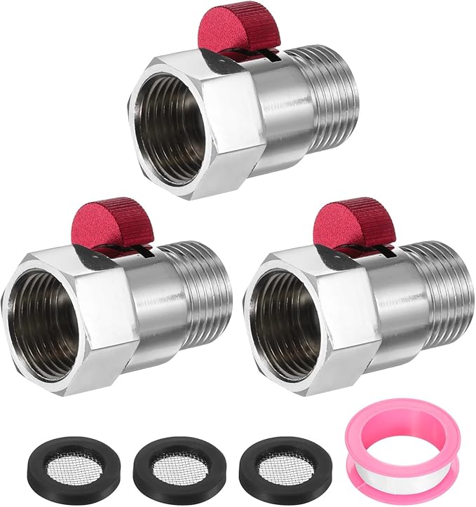 uxcell G1/2" Female x Male Shower Shut Off Valve, Brass Water Flow Control Valve for Shower Head with Hose Flow Restrictor, Red