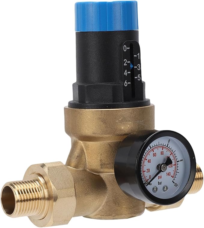 Water Pressure Regulator Valve Pressure Reducing Valve Water Pressure Controller DN15 1/2 Inch Brass with 316L Stainless Steel Filter 40um for Home Use RV Camping