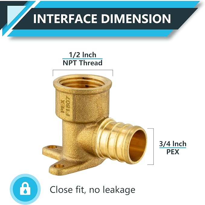 (20-Pack) PEX Fittings, Pex 3/4"x1/2" Female Threaded NPT Drop Ear Elbow Adapter, Brass Crimp Fittings, for PEX Tubing Pipe Plumbing, ASTM F1807