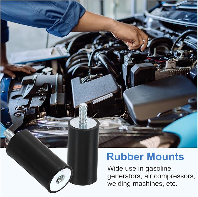 uxcell M4 Rubber Mounts, 1Pcs 14x29mm(DxH) Rubber Cylindrical Anti Vibration Isolator Shock Absorber with Lock Nut for Car Bobbin Generator Air Compressors
