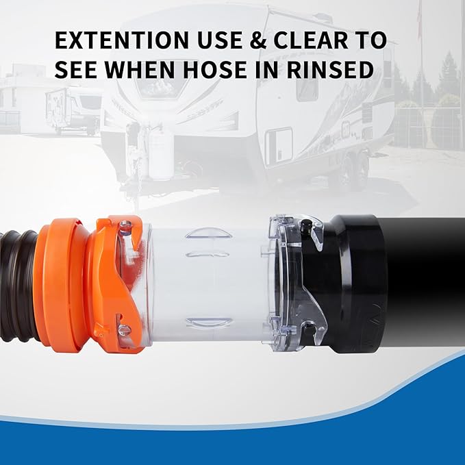 5" RV Clear Sewer Hose Adapter Sewer Hose Extender Compatible with Most Brands of Bayonet/Lug Adapter Polycarbonate Made UV-Resistant(1Pack) Clear(8045)