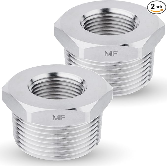 MAACFLOW Stainless Steel 1-1/4" Male NPT to 3/4" Female NPT Adapter Reducer Hex Bushing (Thread OD 1.62" - ID 0.92") (pack of 2)