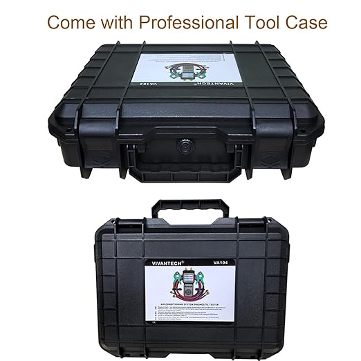 Professional A/C System Diagnostic Tester – HVAC Gauge Dual Pressure & Temperature Analyzer with Refrigerant Database, Vacuum and Leak Test for Automotive and Home AC Repair, Color Display