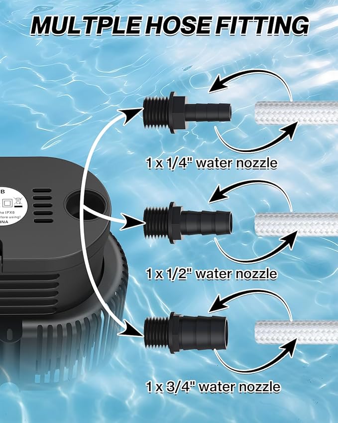 Pool Cover Pump Above Ground - Submersible Sump Pump, Swimming Water Removal Pumps, with Drainage Hose & 25 Feet Extra Long Power Cord, 850 GPH inGround, 3 Adapters Black