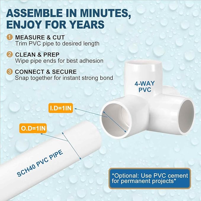 20 Pack 1" SCH40 PVC Elbow Pipe Fitting, 4-Way PVC Elbow Corner Side Outlet Tee Fitting, Furniture Grade Pipe Connectors for DIY Project, Pond Protection, Socket x Socket, White