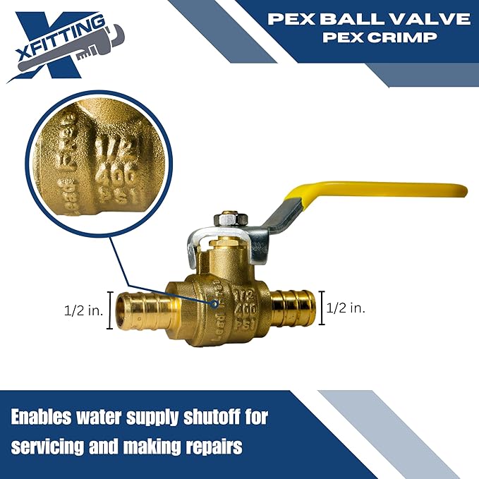 10 Pieces XFITTING 1/2" Pex Ball Valve, Pex B Crimp