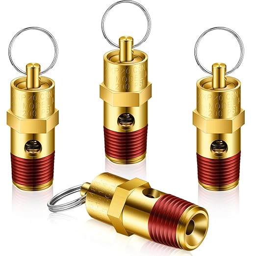 4 Pieces 1/4 Male NPT Air Compressor Pressure Relief Valve Brass Safety Air Compressor Check Valve