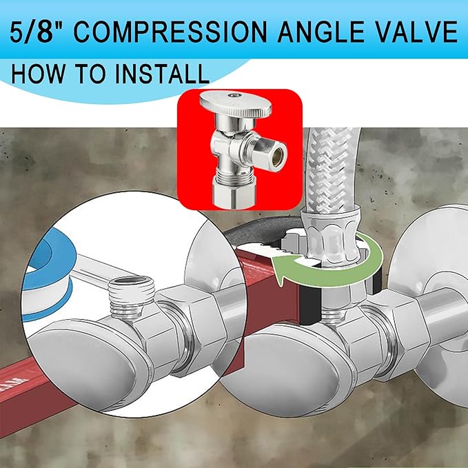(10 Pack) Asterbacks Toilet Sink Shut Off Valve 5/8" Compression x 3/8" Compression Quarter Turn Water Angle Stops Valve