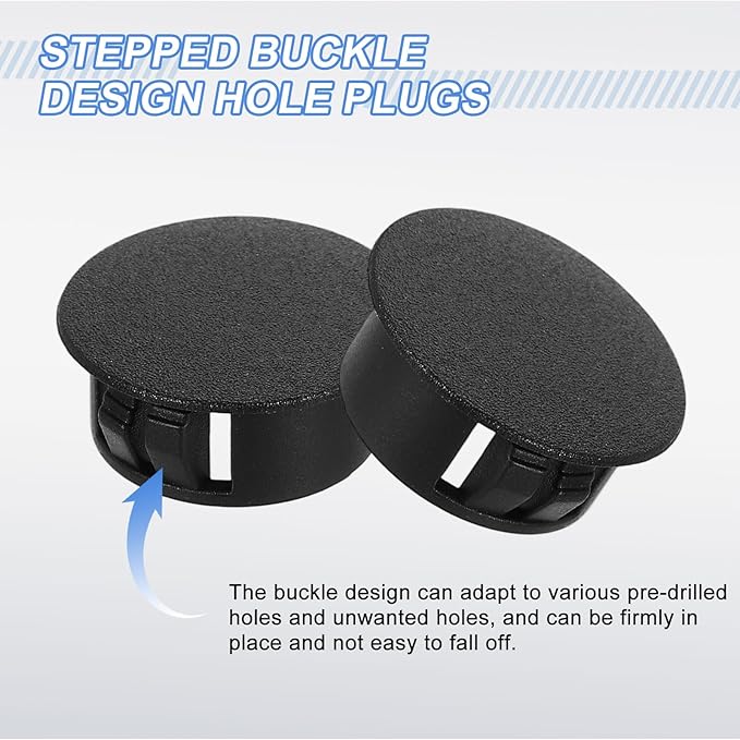 uxcell 40Pcs Plastic Hole Plugs, 19mm(3/4") Flush Type Panel Plugs, Round Snap Knockout Locking Plugs for Furniture Insert End Caps Panels, Black