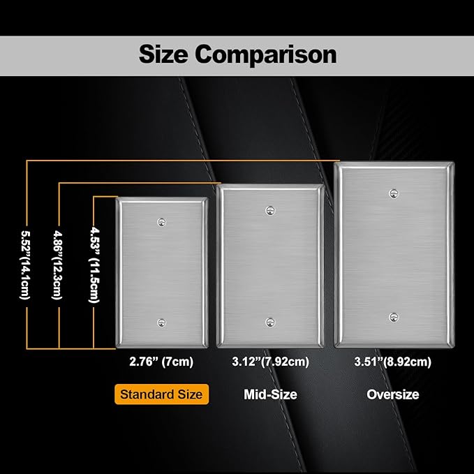 BESTTEN 5 Pack 1-Gang Blank Metal Wall Plate with Ｗhite or Clear Plastic Film, No Device Stainless Steel Wallplate, Durable Corrosion-Resistant Industrial Grade, H4.53” x W2.76”, Brushed Finish