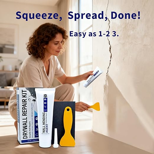 Drywall Repair Kit - 250g Wall Mending Agent, Drywall Putty, Spackling for Holes, Cracks & Stains, DIY Quick Solution for Walls and Ceilings, Formaldehyde-Free, White (8.8oz)