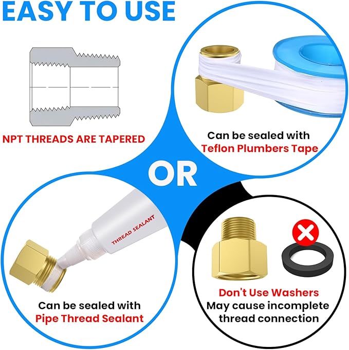SDTC Tech 2-Pack Brass Pipe Fitting 1/2 NPT Thread Male to 3/4 NPT Thread Female Reducer Adapter, Brass Pipe Extension Connectors