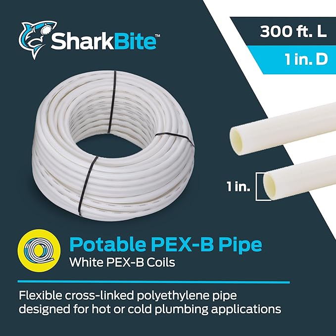 SharkBite 1 Inch x 300 Feet White PEX-B, PEX Pipe Flexible Water Tubing for Plumbing, U880W300