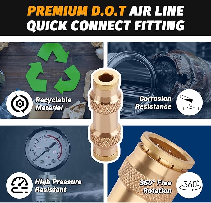 4pcs 5/32 "Tube OD Push to Connect Union Fittings, Air Brake Line Fitting, Air Brake Union 5/32" Tube OD for Trucks Trailers and Industrial
