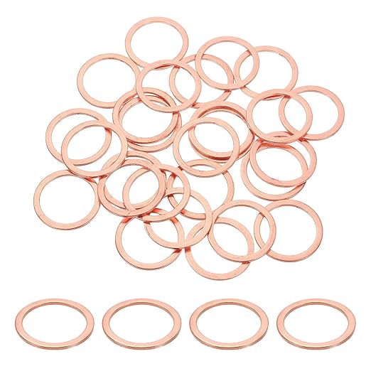 uxcell 100Pcs M24 Flat Washer Copper Washer Sealing Rings, 24mm ID 30mm OD 1.5mm Thickness Copper Crush Washers Metric Sealing Gasket for Plumbing Machinery Automotive
