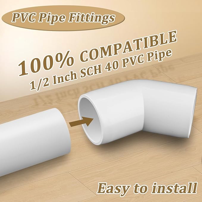 20-Pack 1/2" 45 Degree Elbow PVC Fittings, Furniture Grade Pipe Fittings 45 Degree Elbow for SCH40 PVC Pipe, UV Resistant, Pipe Connectors for All DIY Structure and Frames