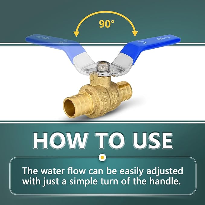 50 Pack Ball Valves, 3/4" Pex Crimp Shut Off Valve Blue, Brass Full Port Pex B Shut Off Ball Valve for Hot and Cold Water, NSF/ANSI 61 Certified