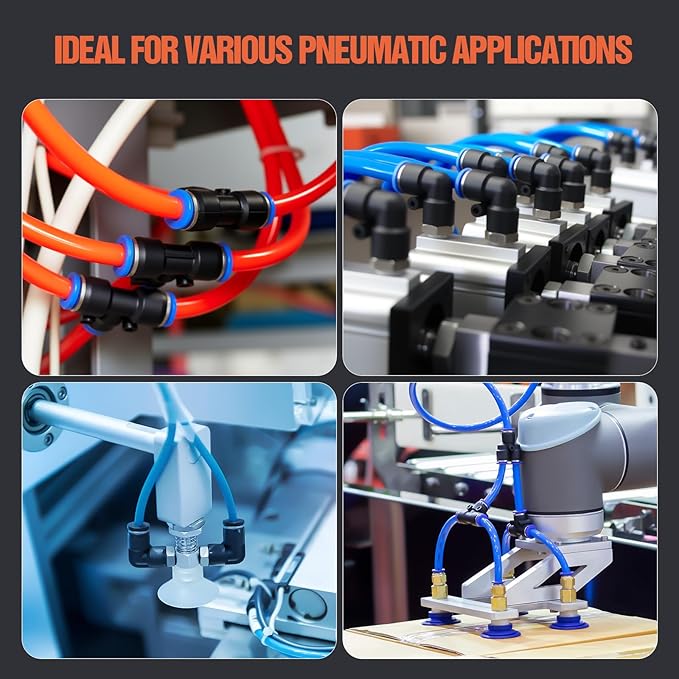 1/2" OD Push to Connect Fittings – Air Line Splitters Connectors, Quick Connect Pneumatic Fittings, Push Lock Air Hose Fittings for Compressor, Air Tools & Tubing (10 PCS)