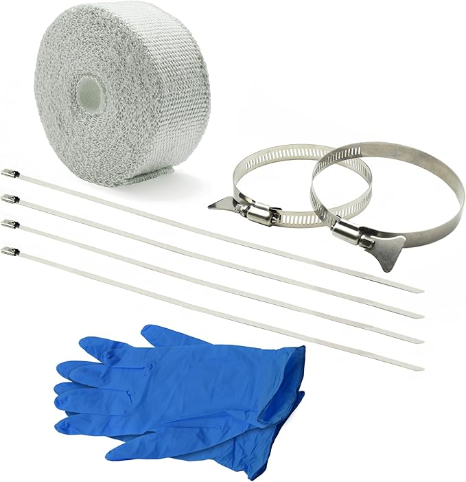 DOBTIM Fireproof Pipe Wrap Insulation 2" Wide X 32' Long, Fiberglass Heat Shield Tape Pipe Webbing for Stove Flue Protector with 2 Clamps, White