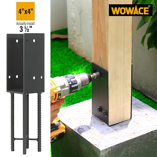 4"x4"(Actual 3.5"x3.5") Stainless Steels U-Shape Post Holder, Wet Concrete Post Anchor, Heavy-Duty Post Base Bracket for Fence, Deck Railing, Wood Gazebo, Pergola (2pack-Dark Gray)