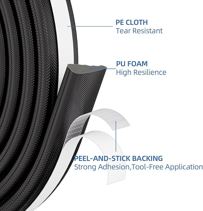2 Pcs x196”Wedge Weather Stripping Door Seal Strip for Door Frame,Self-Adhesive Window Insulation Tape for Winter,Dark Foam Gap Filler for Light Noise Blocker Front Door Side Draft Stopper,Black