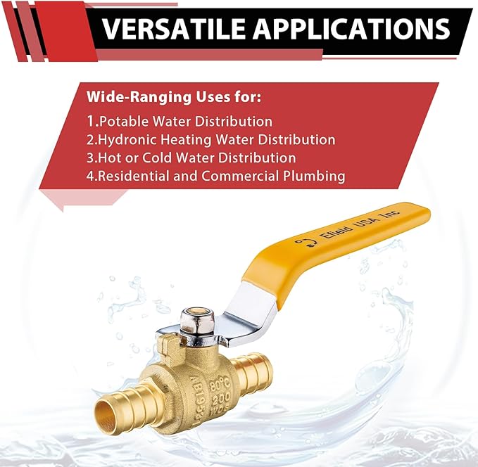 10-Pack EFIELD Shut off Ball Valve 3/4 Inch Pex Crimp Brass Full Port, Yellow Level, UPC Certified,(VALVE016)