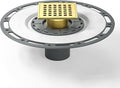 Square Shower Drain 4" Polished Gold 304 Stainless Steel Drain Grate Removable Drain Key with PVC Bonding Flange Base for Low Profile Shower Floor Tiles